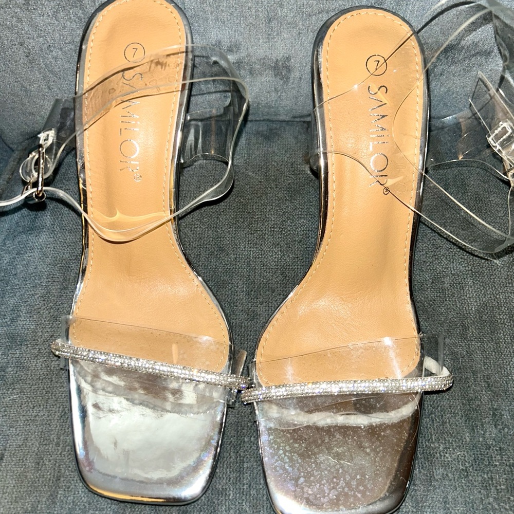 Clear rhinestone plastic heels size 7